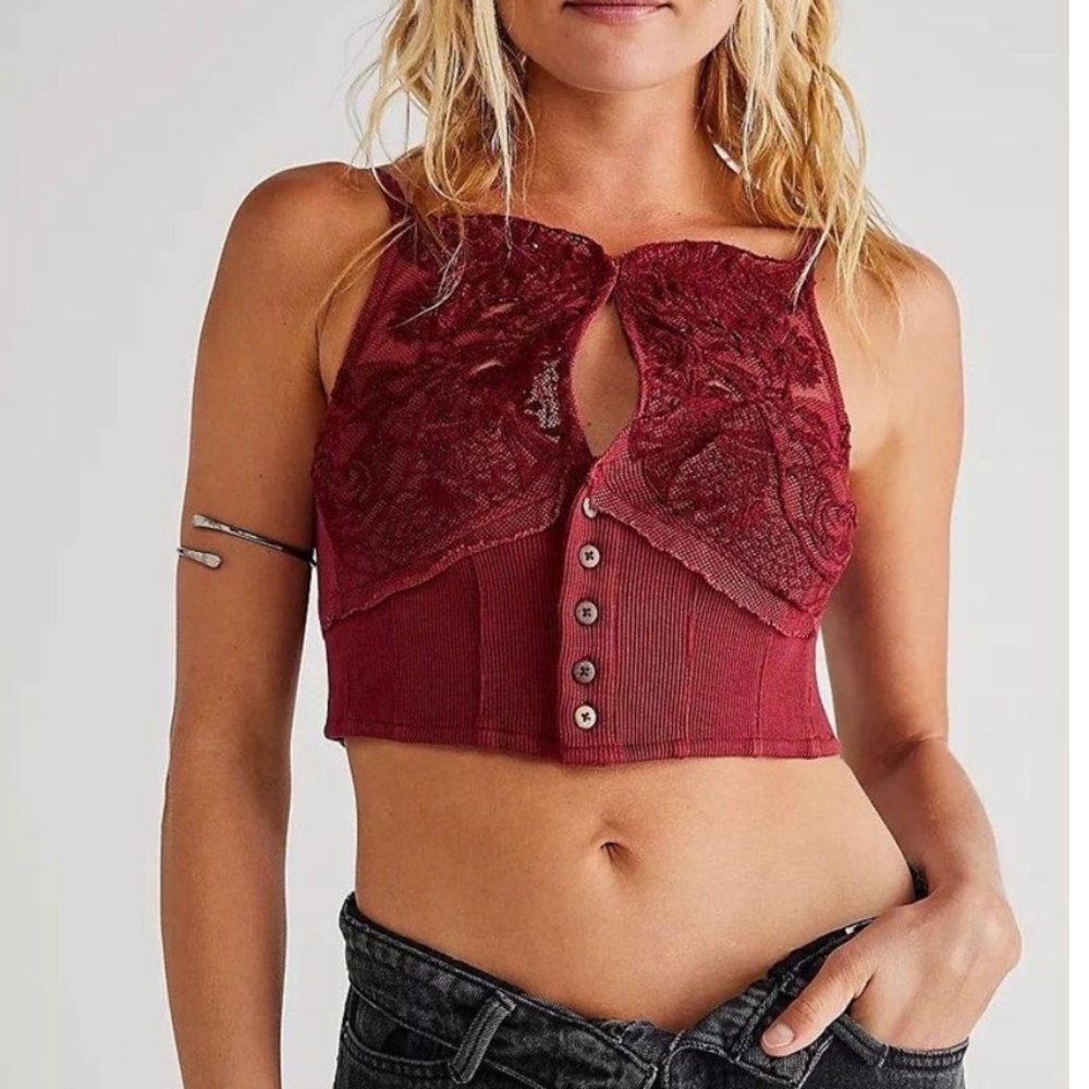 Free People Have My Heart Cropped Tank Red